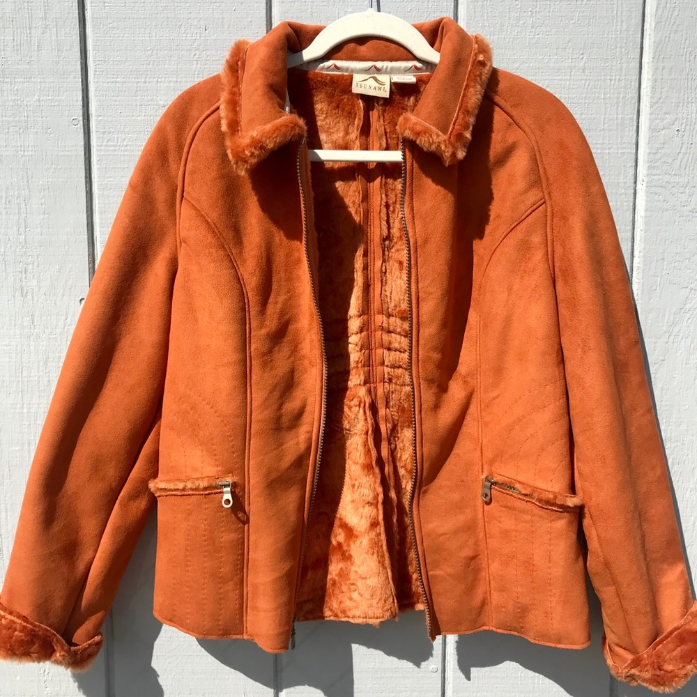 Tsunami rust/burnt orange suede sherpa lined soft chunky retro vintage jacket - Picture 4 of 8